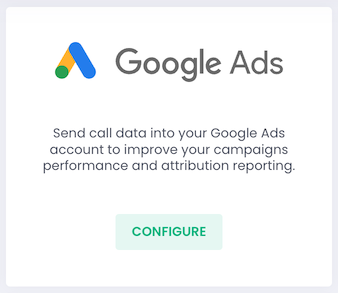 Google Ads integration tile, the button at the bottom says "configure"